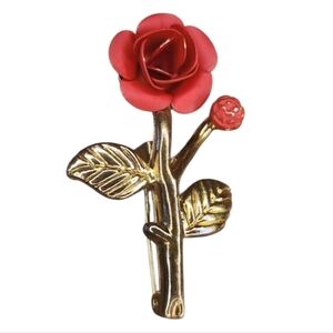 Vintage Red Rose Brooch Pin